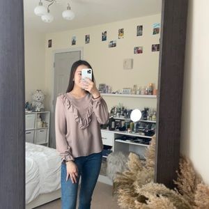 XS Tan Blouse with Ruffles